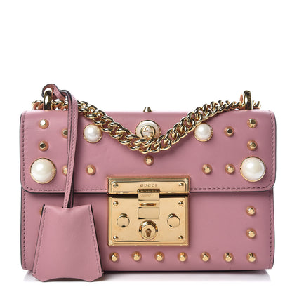 Gucci Calfskin Studded Small Padlock Shoulder Bag Carmine Rose 1 of 11