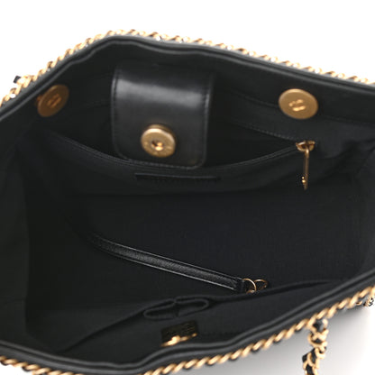 Chanel Calfskin Quilted Chain Lines Shopping Tote Black 5 of 9