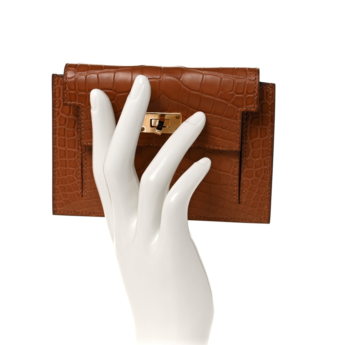 Matte Alligator Kelly Pocket Compact Wallet Gold