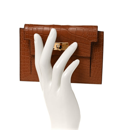 Hermes Matte Alligator Kelly Pocket Compact Wallet Gold 2 of 8