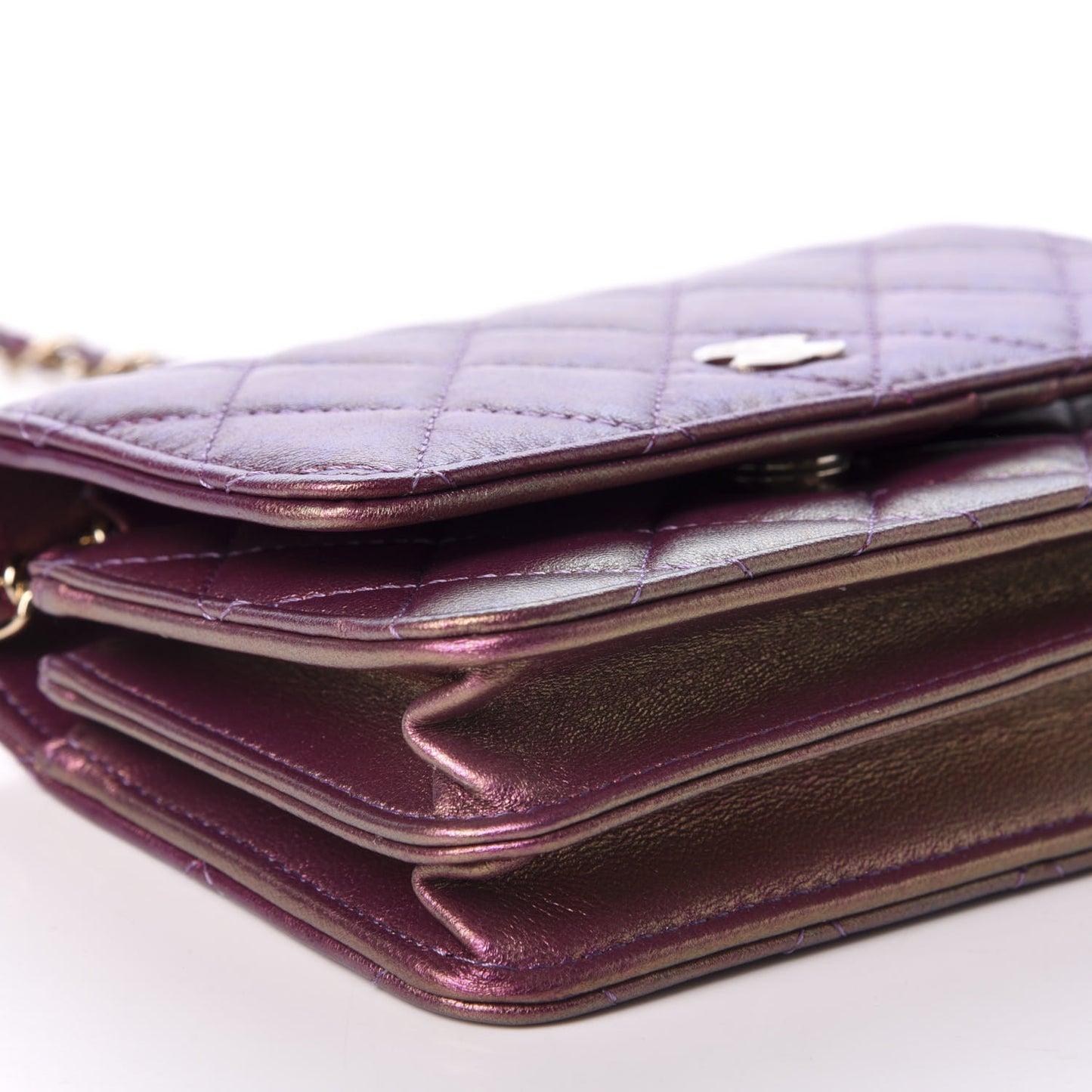 Iridescent Lambskin Quilted Mini Wallet On Chain WOC Purple