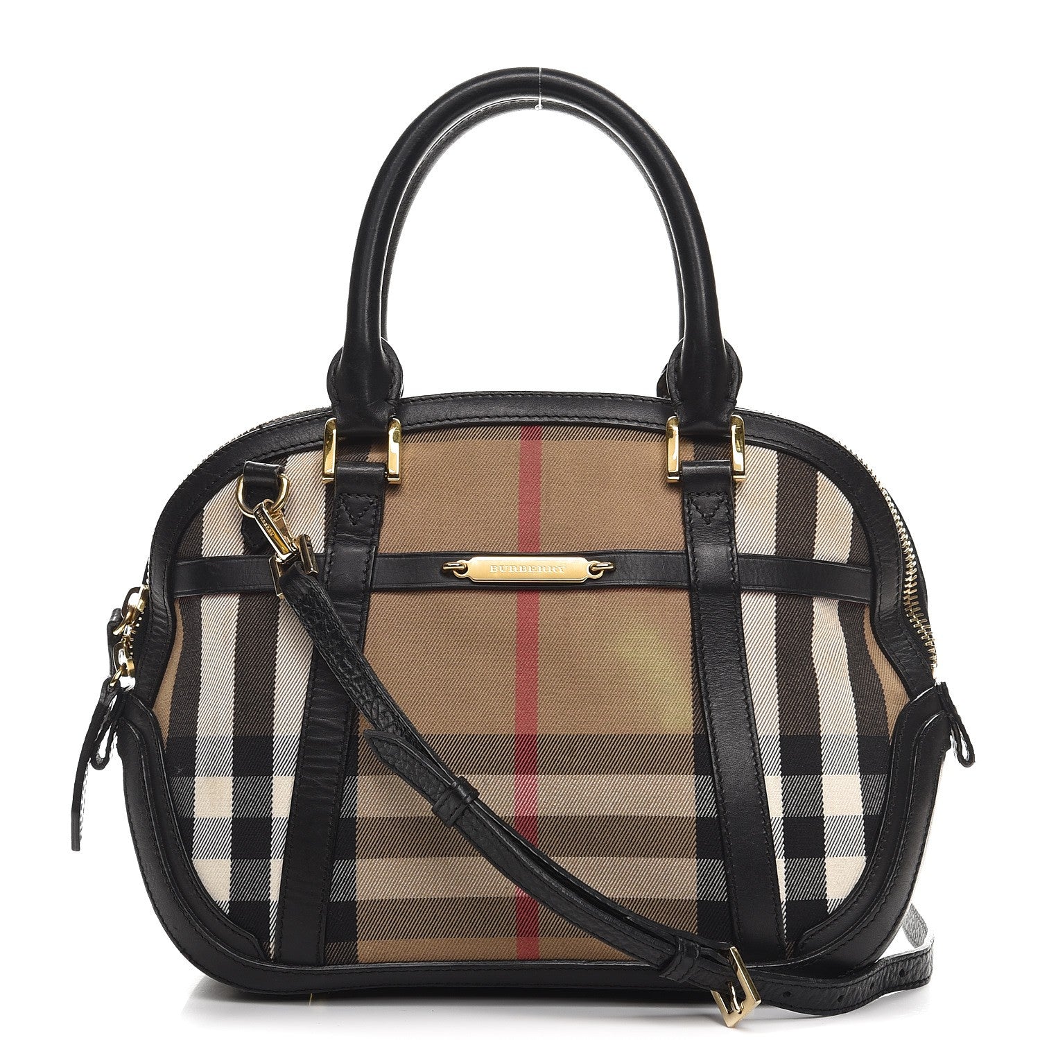 Burberry Bridle Calfskin House Check Small Orchard Bowling Bag Black 1 of 13