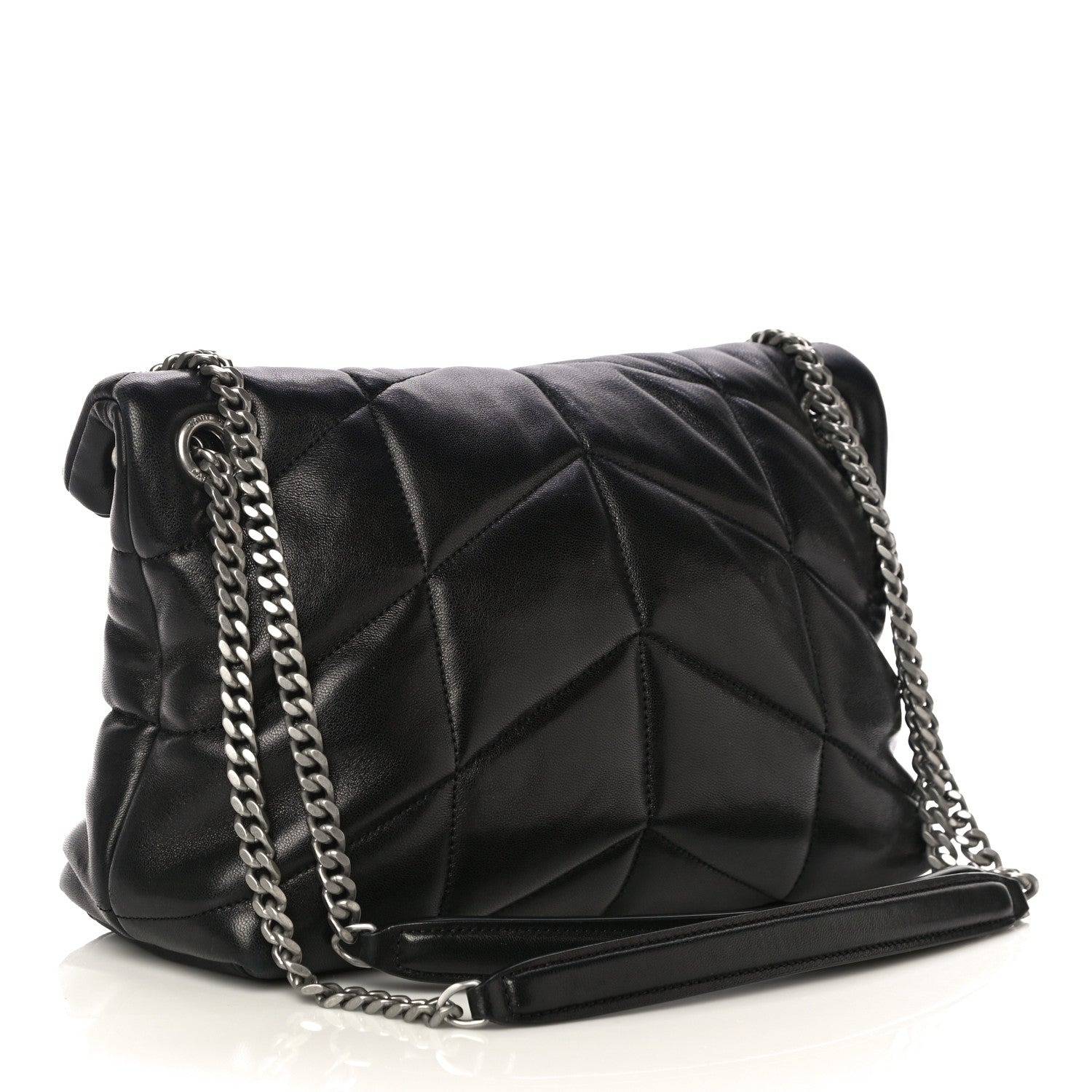 Saint Laurent Lambskin Quilted Small Loulou Puffer Monogram Chain Satchel Black 3 of 13