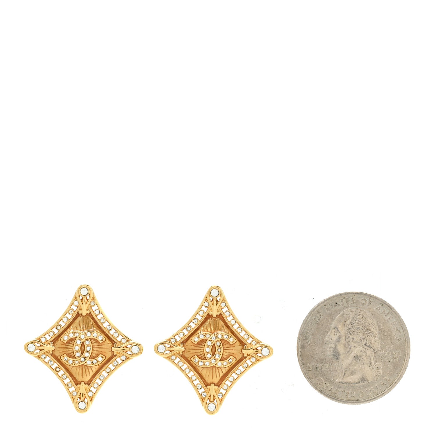 Chanel Crystal Diamond CC Earrings Gold 2 of 4