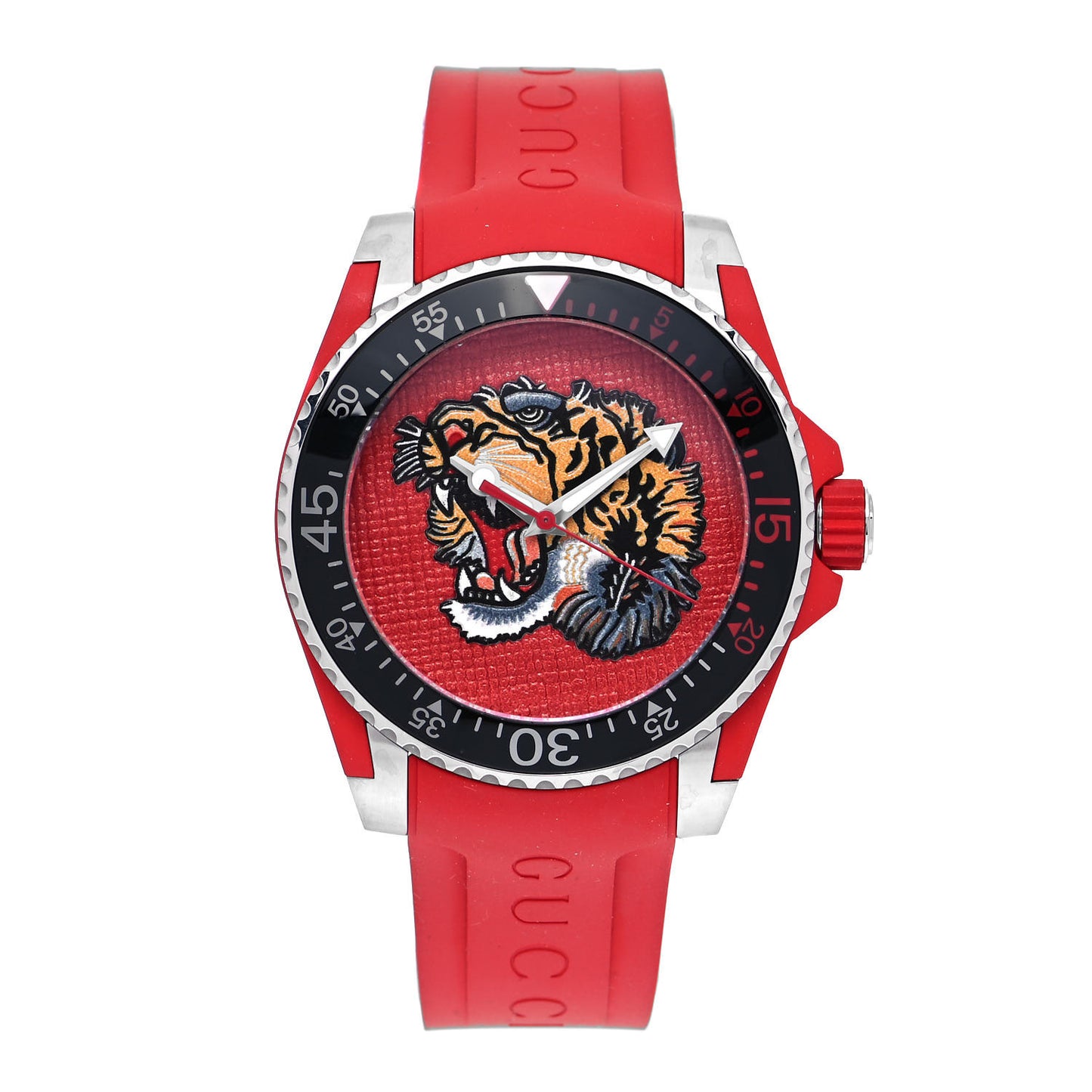Stainless Steel Rubber 40mm Dive Tiger Quartz Watch Red