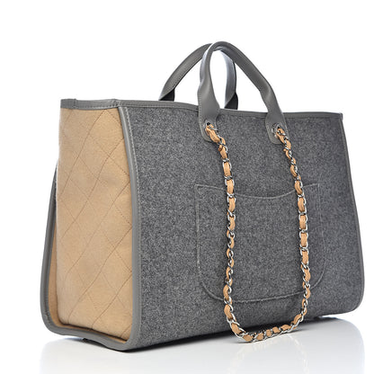 Chanel Wool Felt Large Deauville Tote Grey Beige 3 of 11