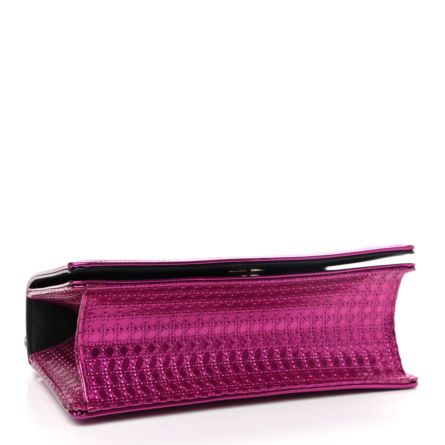 Metallic Patent Micro-Cannage Small Diorama Flap Bag Fuchsia