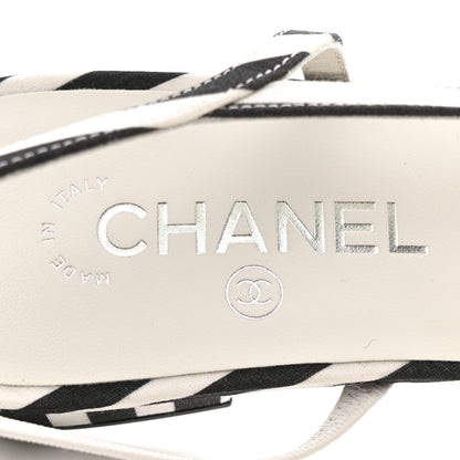 Chanel Fabric Grosgrain Cap Toe CC Slingback Flats 41 White Black 7 of 10