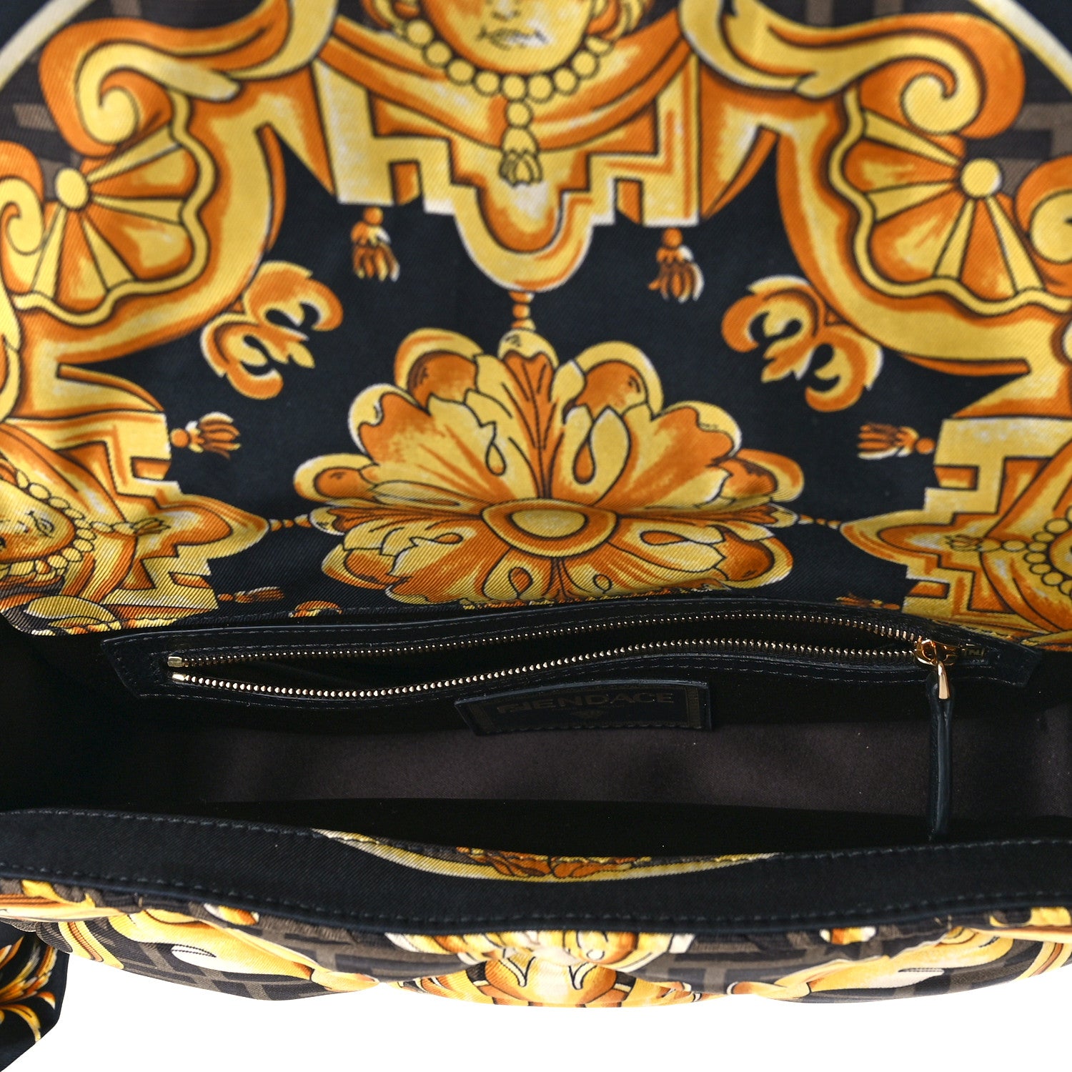 Fendi X VERSACE Silk Fendace FF Baroque Quilted Scarf Baguette Black Gold 5 of 8