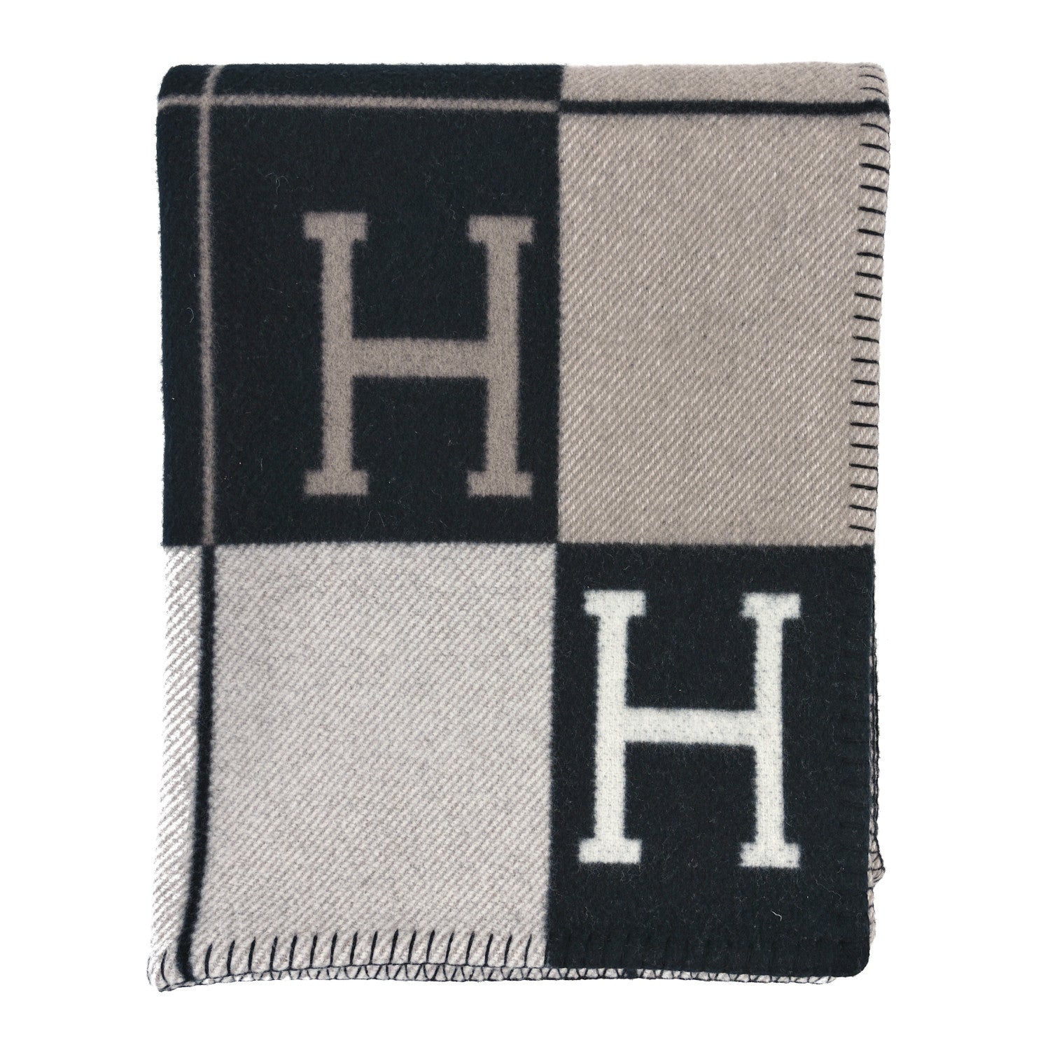 Hermes Wool Cashmere Avalon Blanket Ecru Gris Fonce 1 of 3