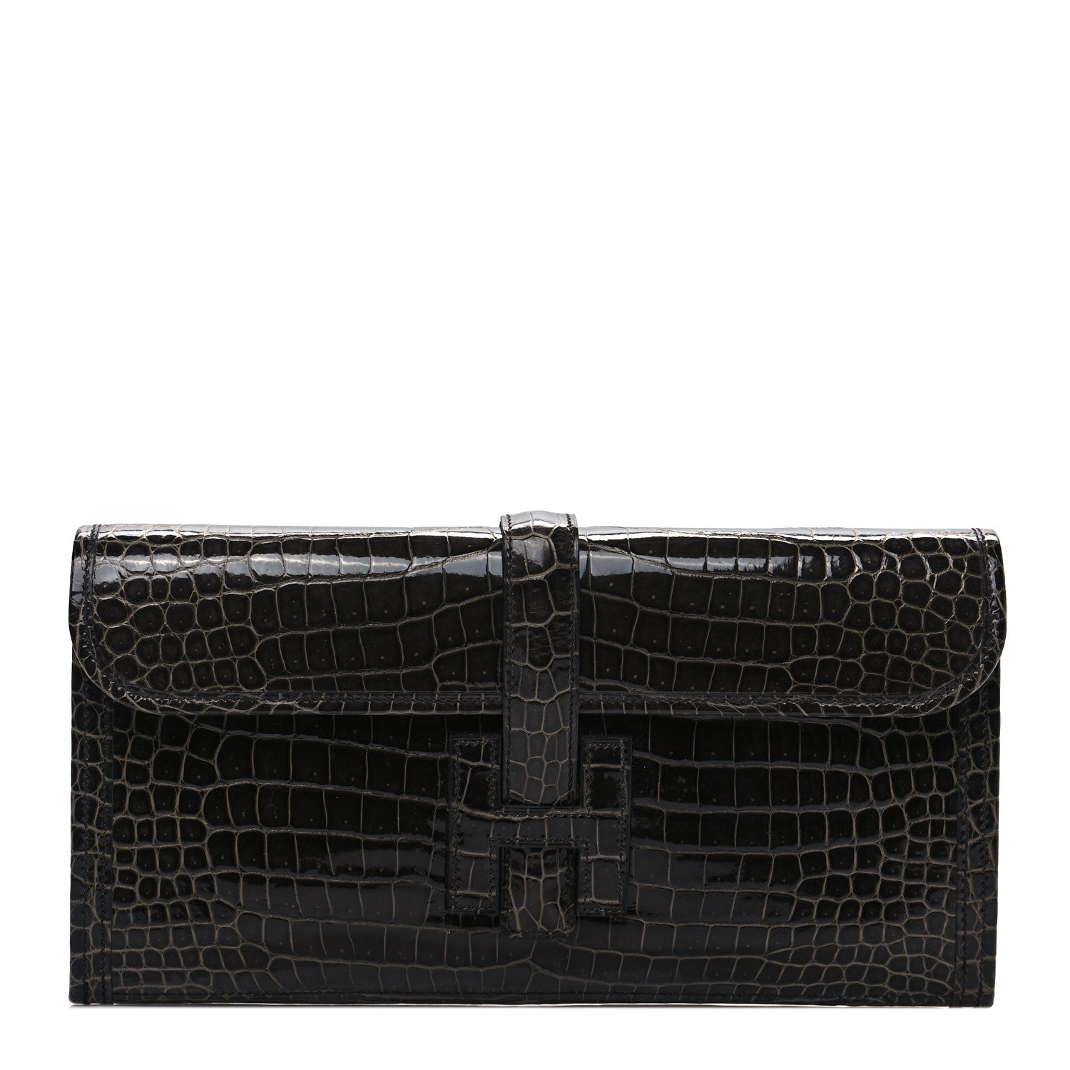 Hermes Shiny Porosus Crocodile Jige Elan 29 Clutch Graphite 1 of 9
