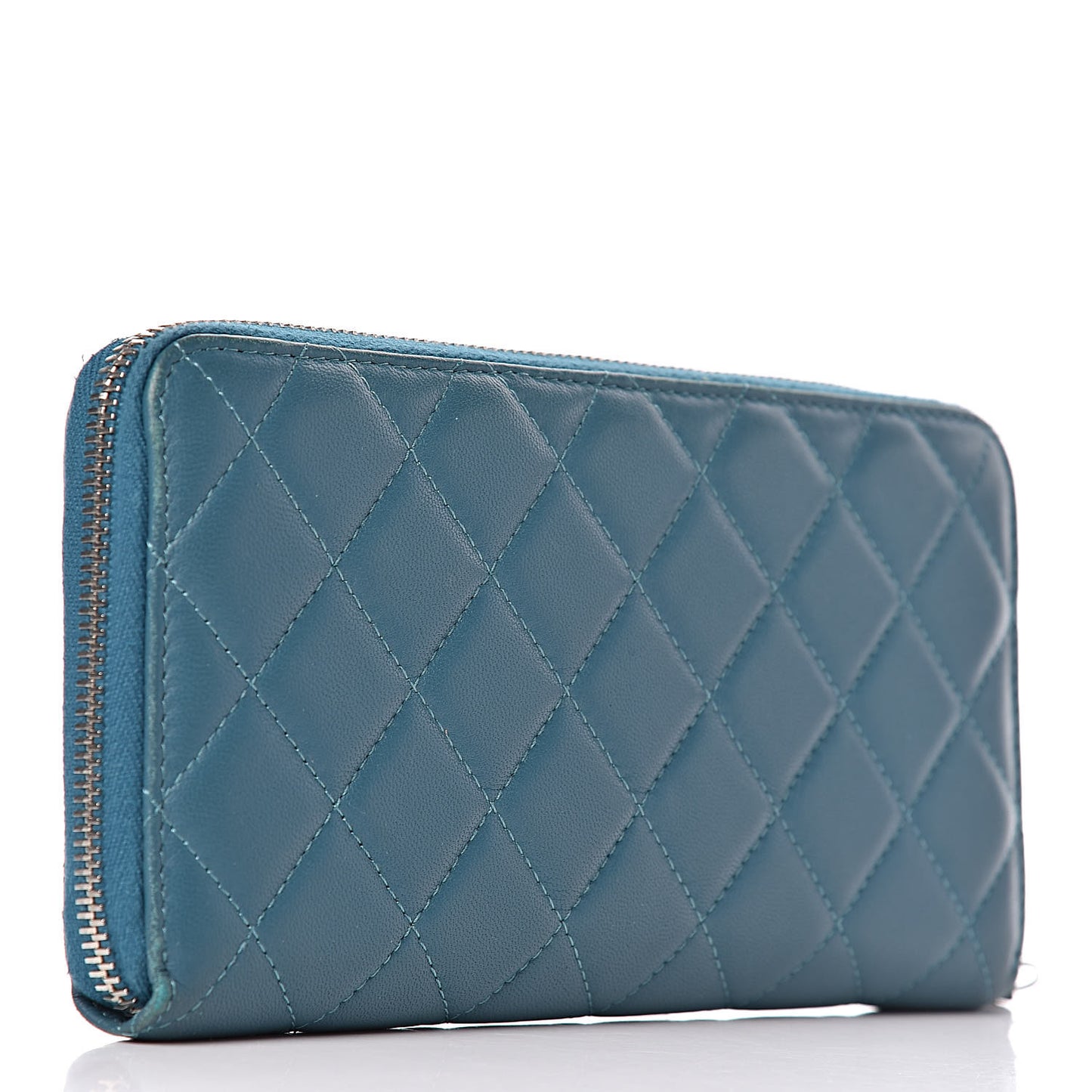Lambskin Quilted Large Gusset Zip Around Wallet Turquoise