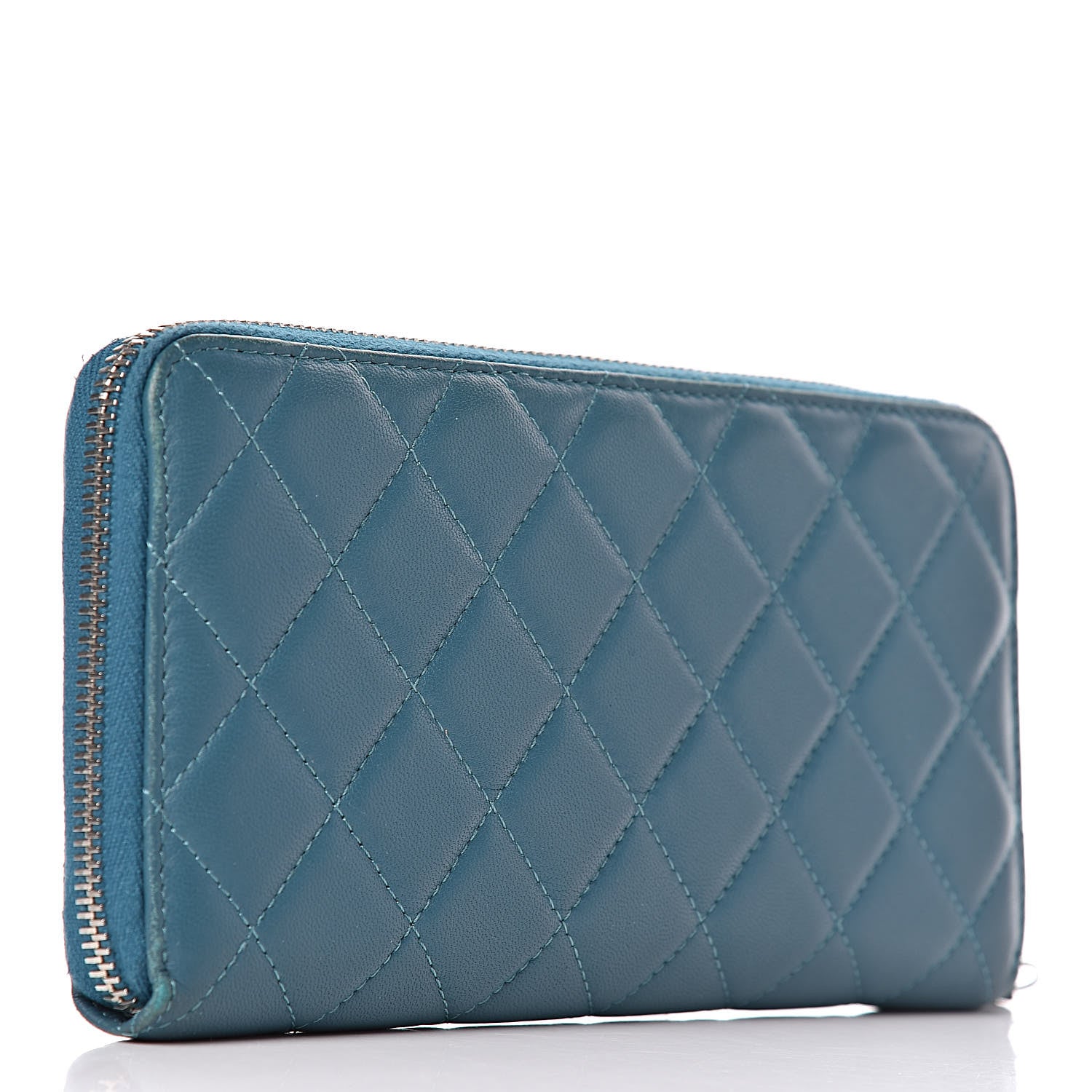 Chanel Lambskin Quilted Large Gusset Zip Around Wallet Turquoise 3 of 15