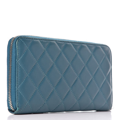 Chanel Lambskin Quilted Large Gusset Zip Around Wallet Turquoise 3 of 15