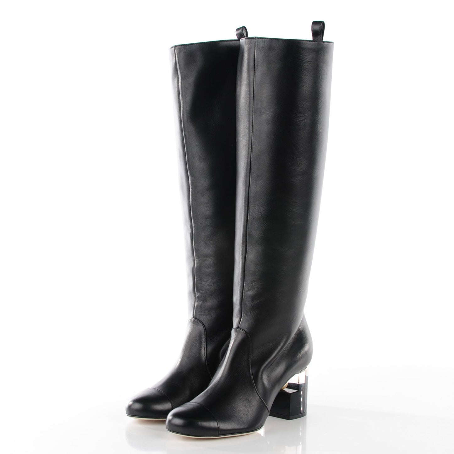 Calfskin Pearl Knee High Boots 37 Black
