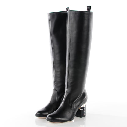 Chanel Calfskin Pearl Knee High Boots 37 Black 3 of 9