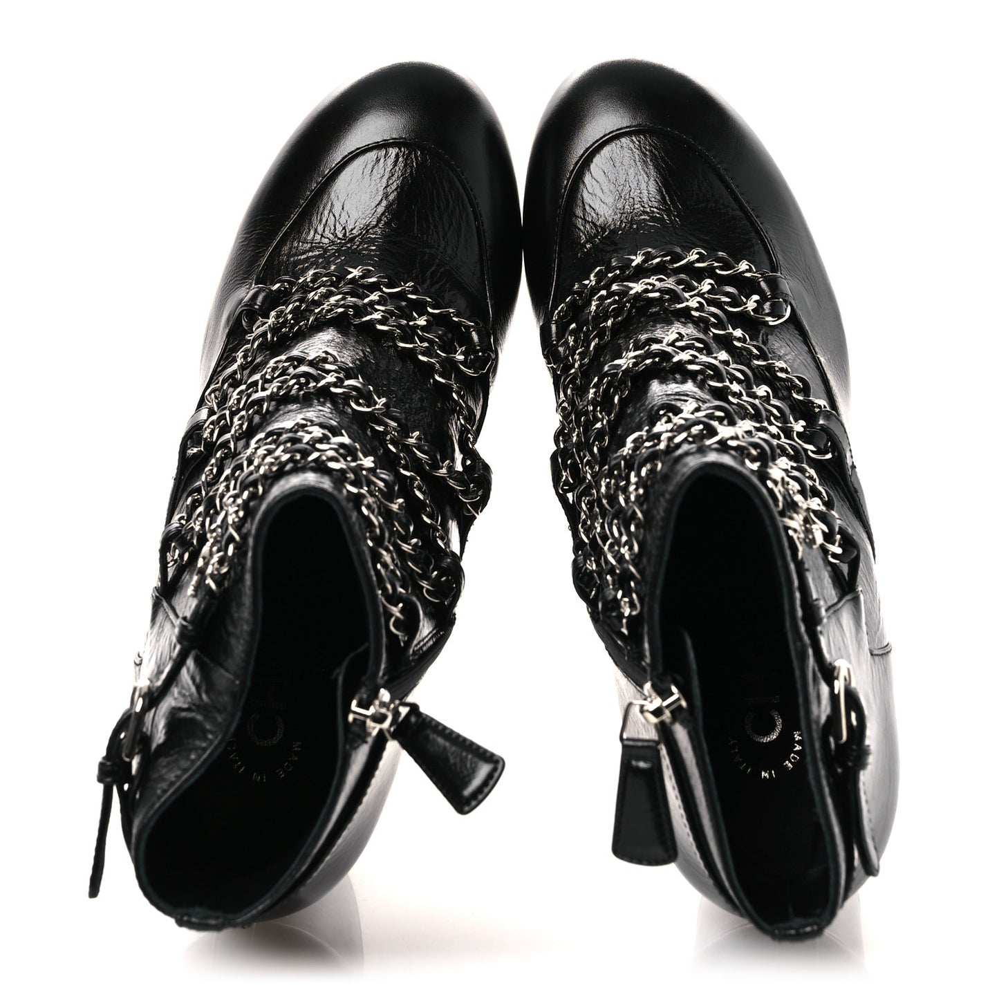Crackled Calfskin Chain CC Short Boots 38.5 Black