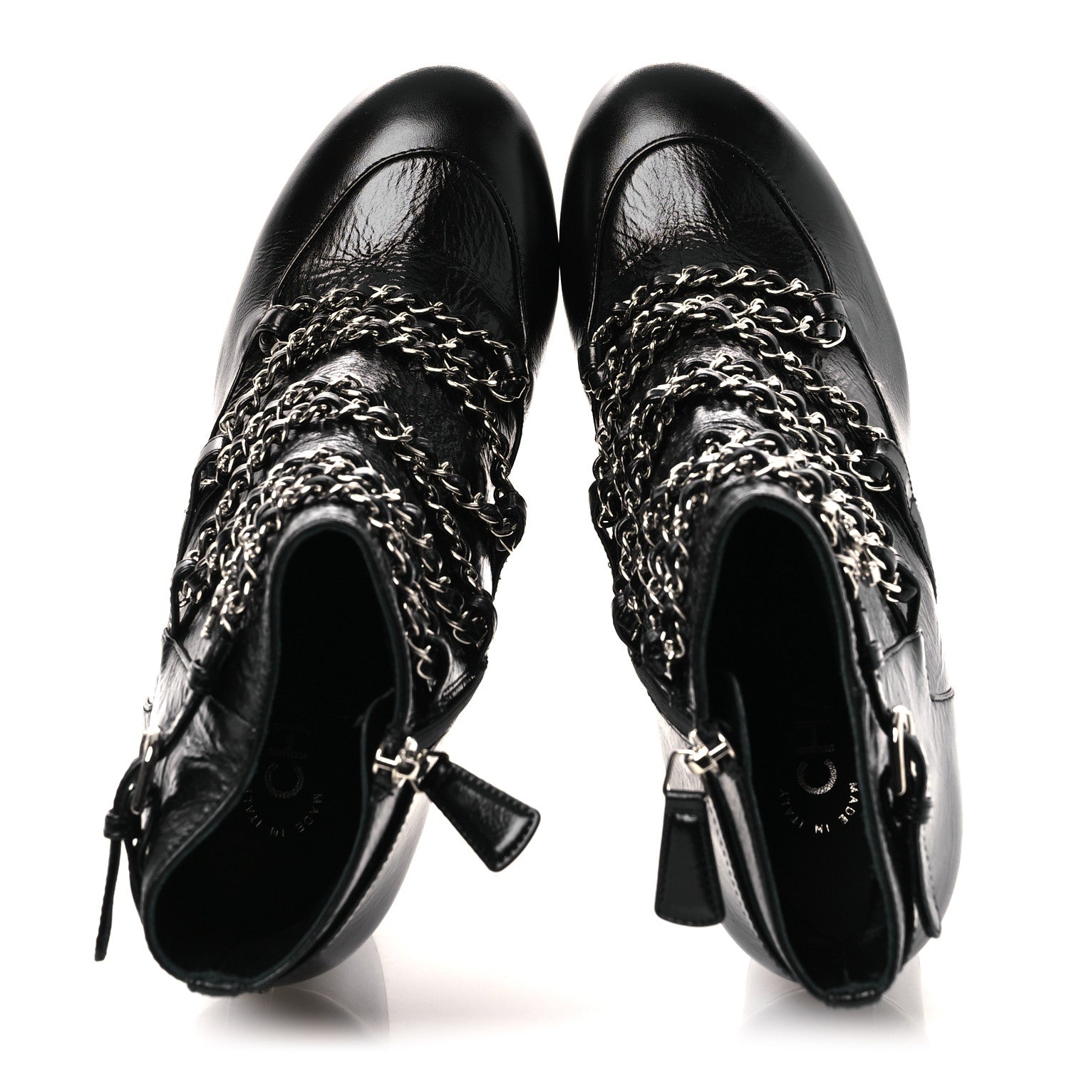 Chanel Crackled Calfskin Chain CC Short Boots 38.5 Black 2 of 14