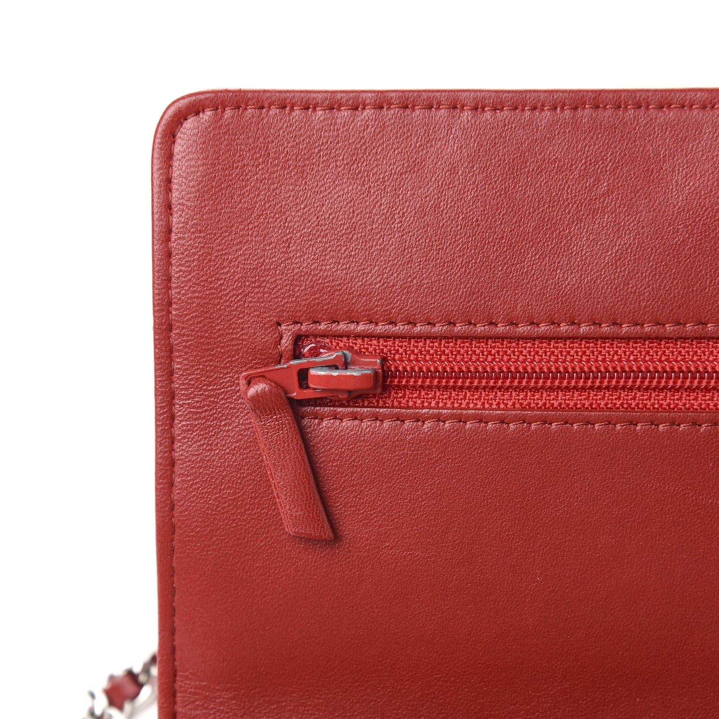 Lambskin Camellia Embossed Wallet On Chain WOC Dark Red