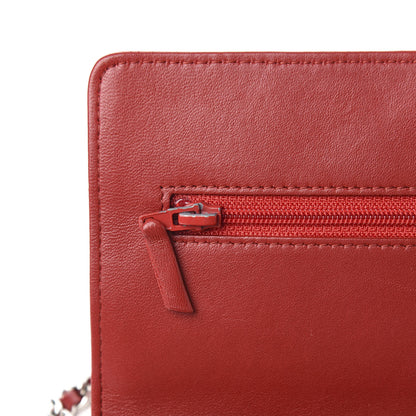 Chanel Lambskin Camellia Embossed Wallet On Chain WOC Dark Red 10 of 13