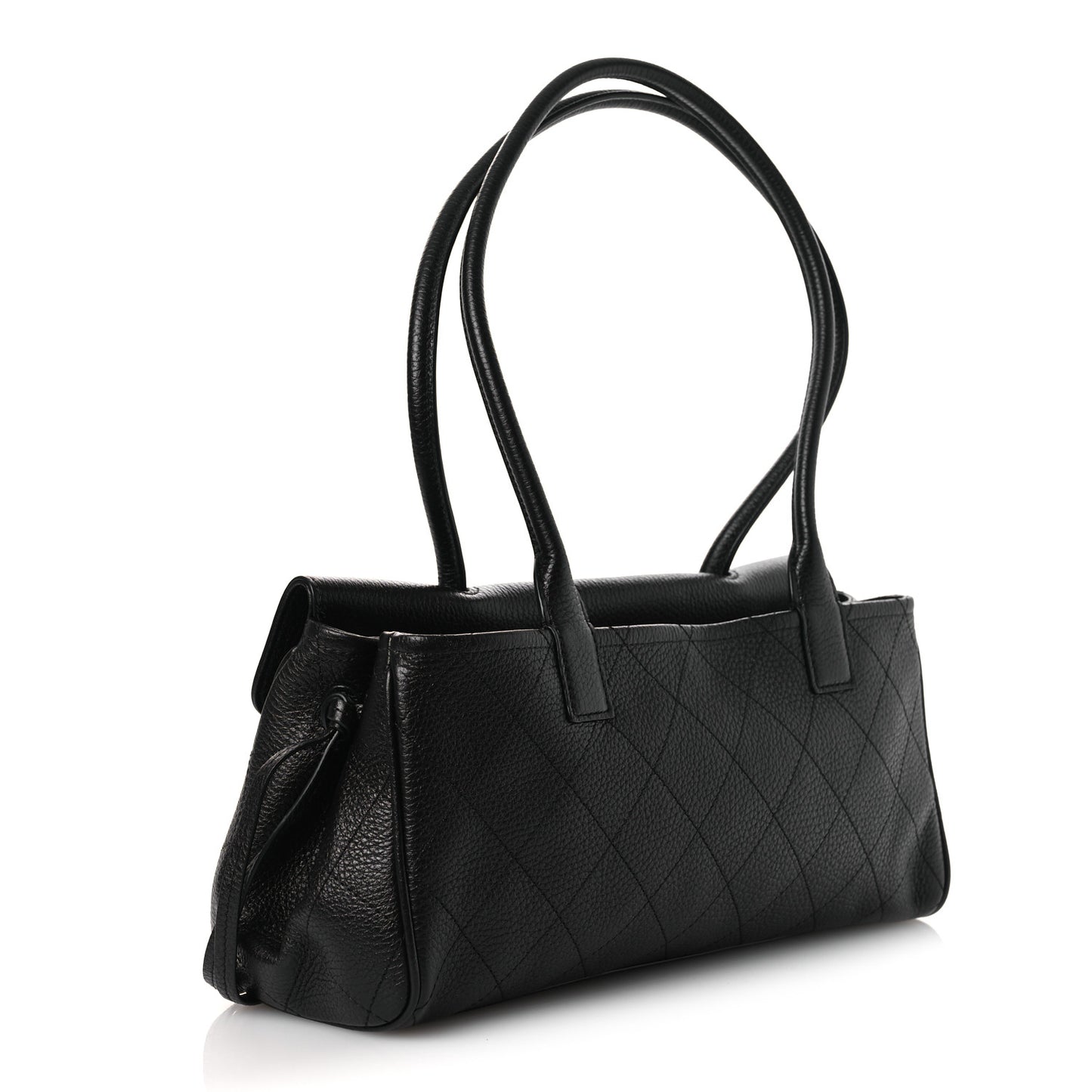 Grained Calfskin Stitched Urban Essentials Small Shopping Bag Black
