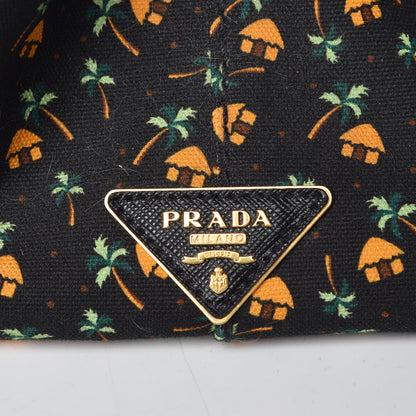 Prada Canapa Palm Tree Print Logo Tote Black 13 of 13