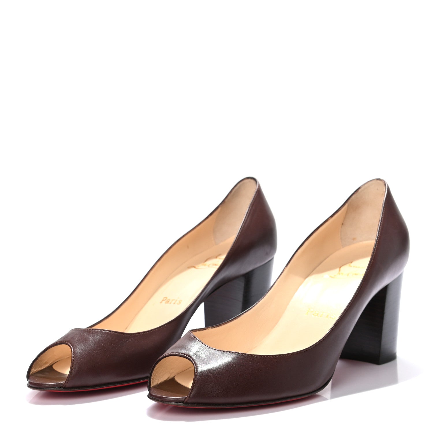 Christian Louboutin Nappa Peep Toe Pumps 40 Brown 3 of 7