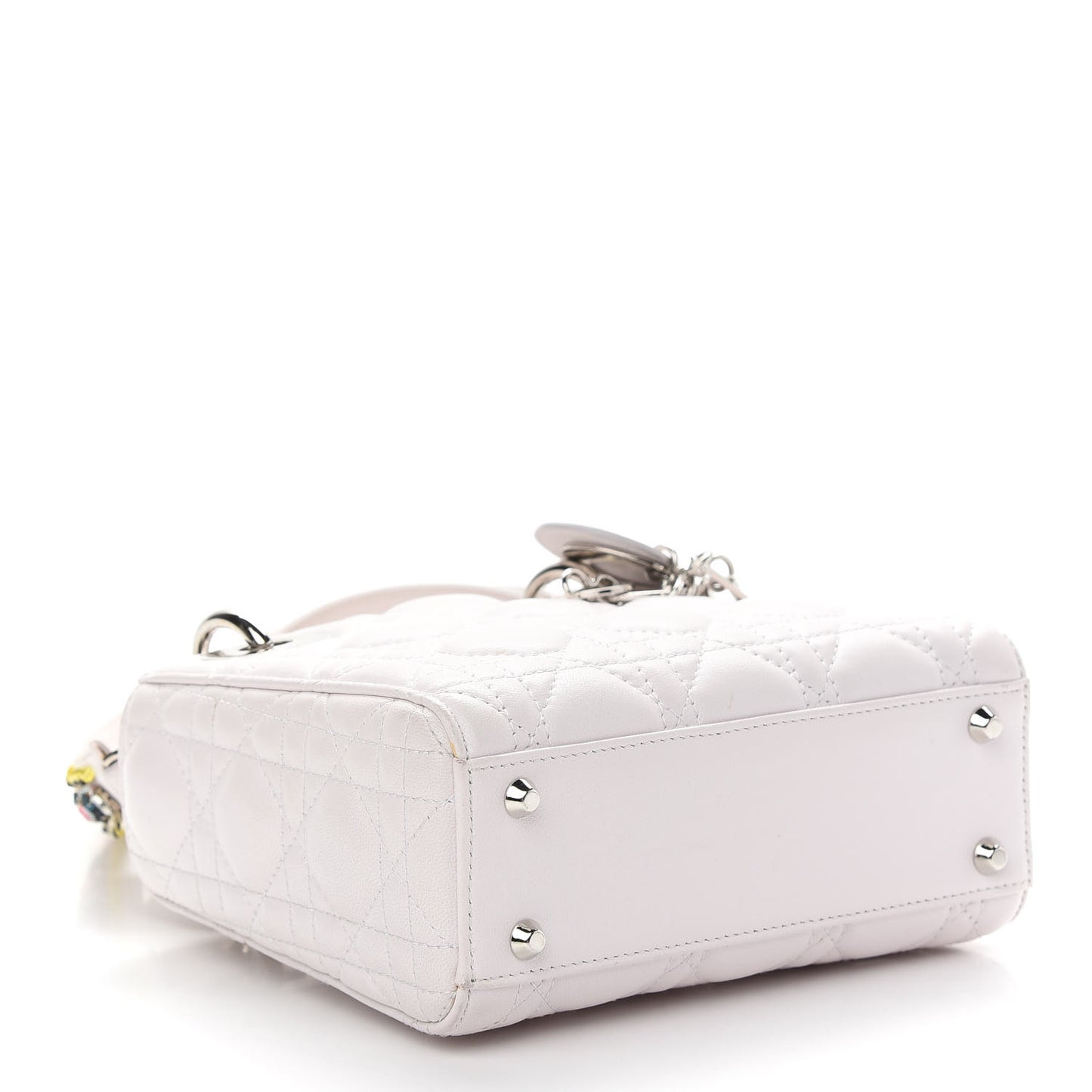 Lambskin Cannage Mini Lady Dior Crystal Strap Off White