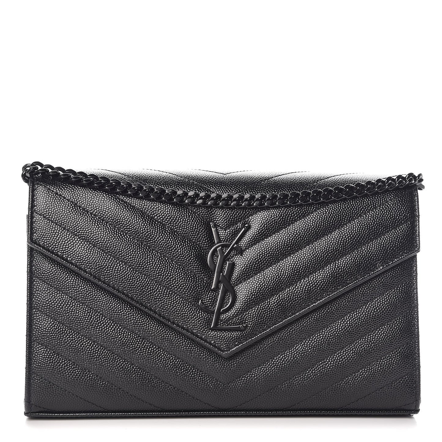 Grain De Poudre Matelasse Chevron Monogram Chain Wallet Black