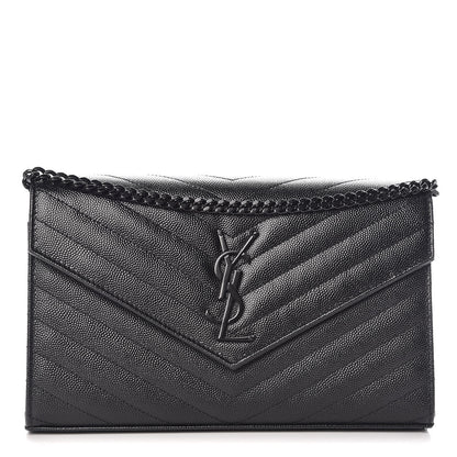 Saint Laurent Grain De Poudre Matelasse Chevron Monogram Chain Wallet Black 1 of 10