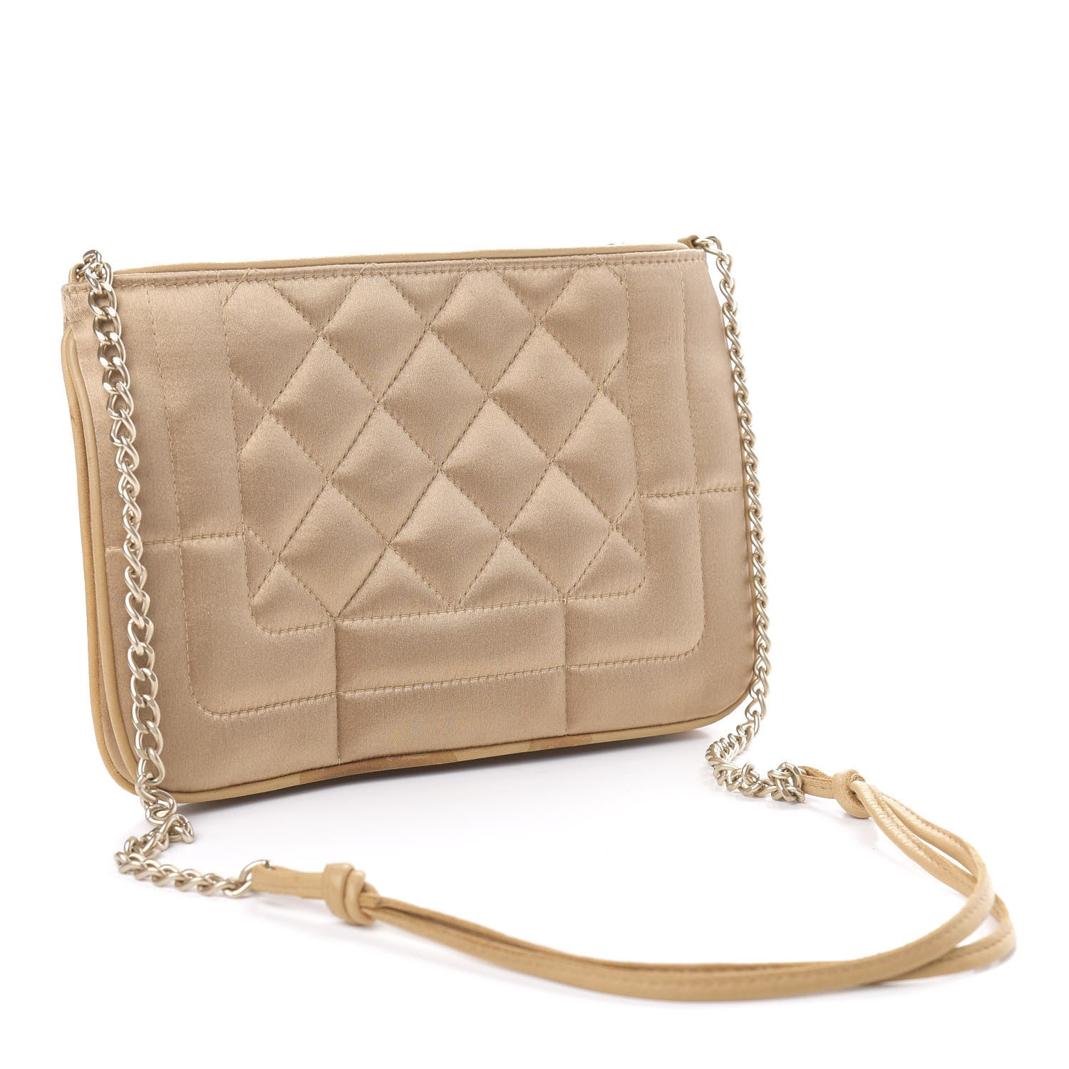 Chanel Satin Lambskin Quilted CC Tassel Shoulder Bag Beige 3 of 11