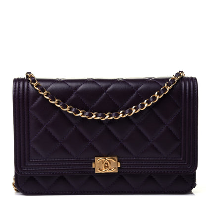 Chanel Lambskin Quilted Boy Wallet On Chain WOC Dark Purple 1 of 4