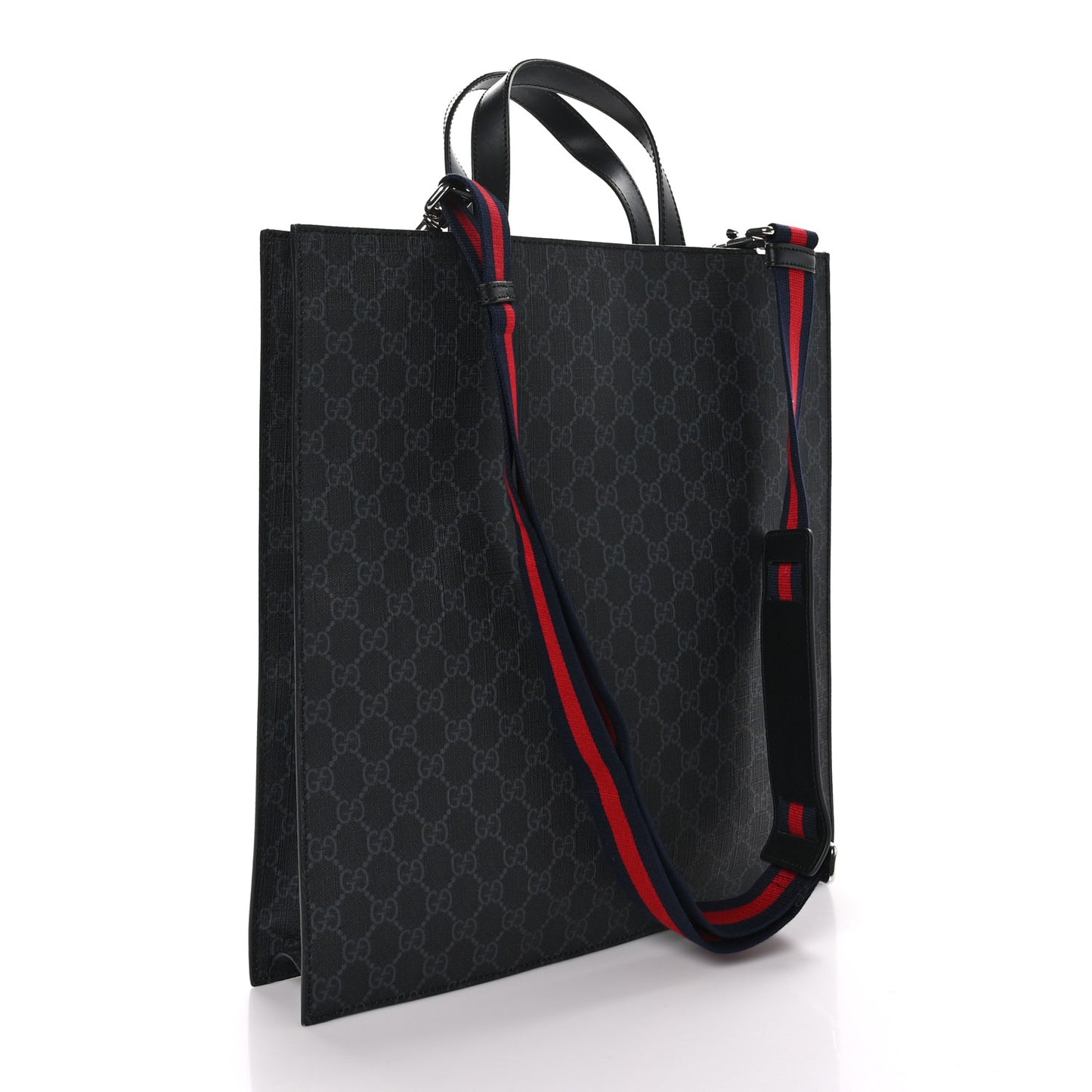 Soft GG Supreme Monogram Appia Calfskin Web Vertical Tote Black