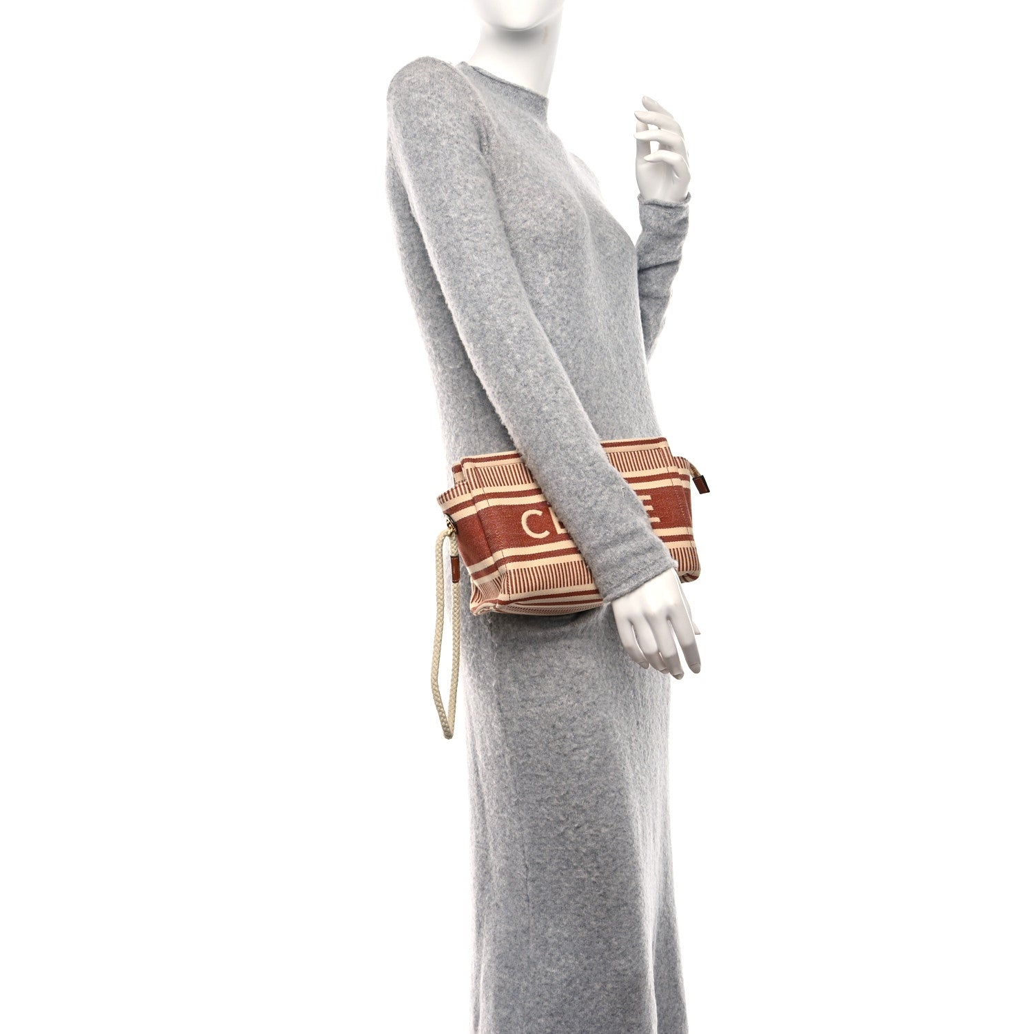 Celine Textile Striped Logo Thais Pouch Sienna 2 of 9