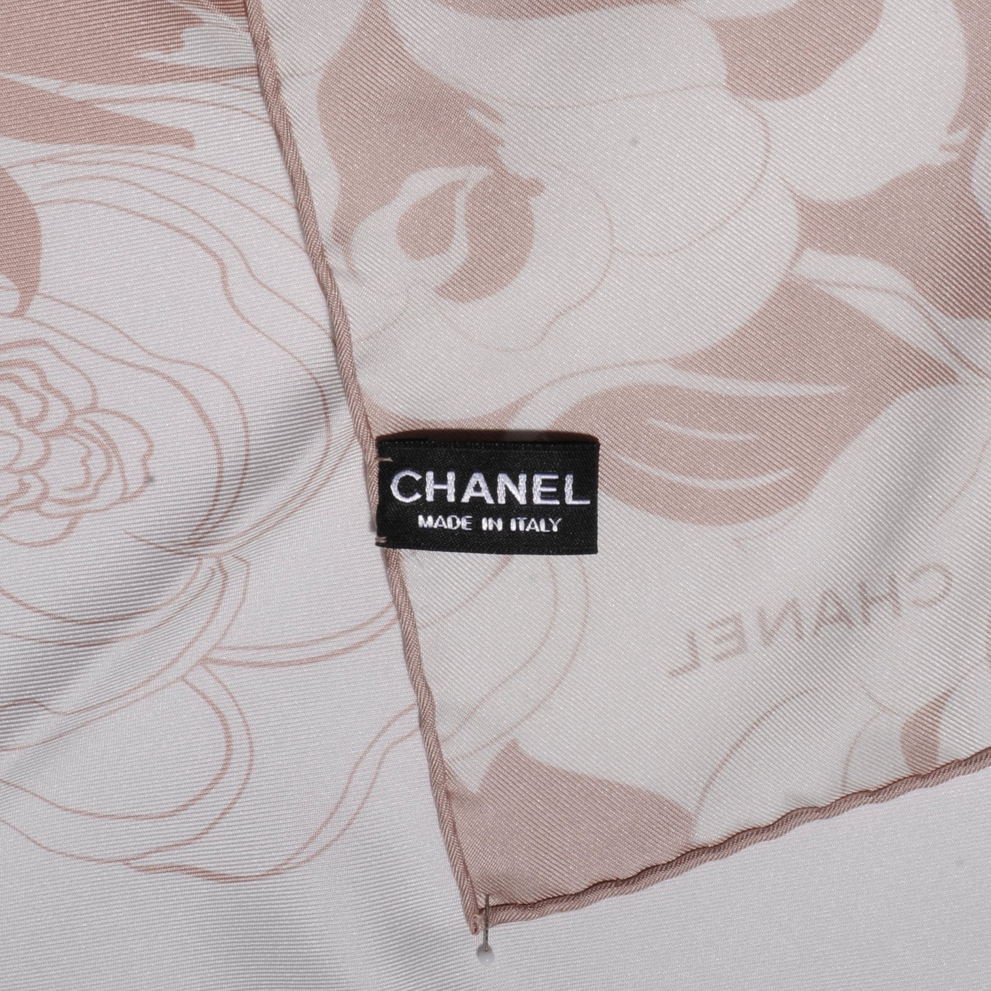 Silk CC Logo Camellia Scarf White Beige