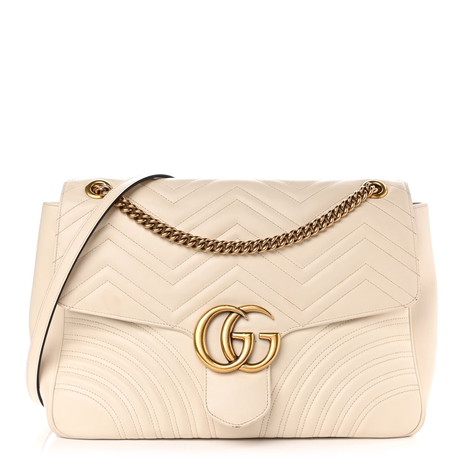 product image of GUCCI Calfskin Matelasse Large GG Marmont Shoulder Bag Mystic White FASHIONPHILE