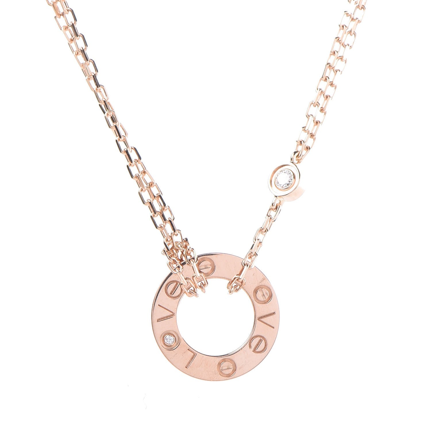 Cartier 18K Pink Gold 2 Diamond LOVE Necklace 4 of 7