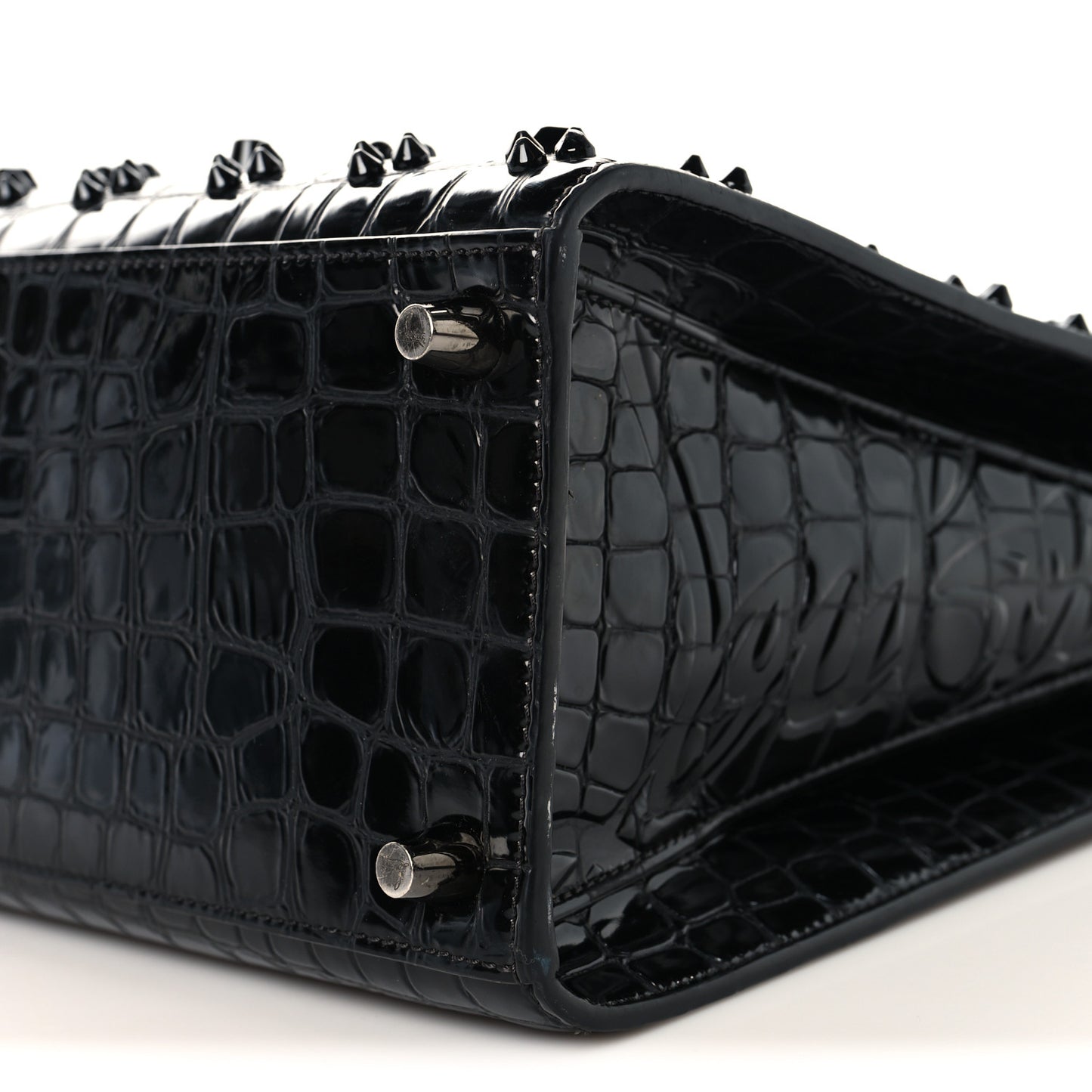 Calfskin Crocodile Embossed Studded Medium Paloma S Black
