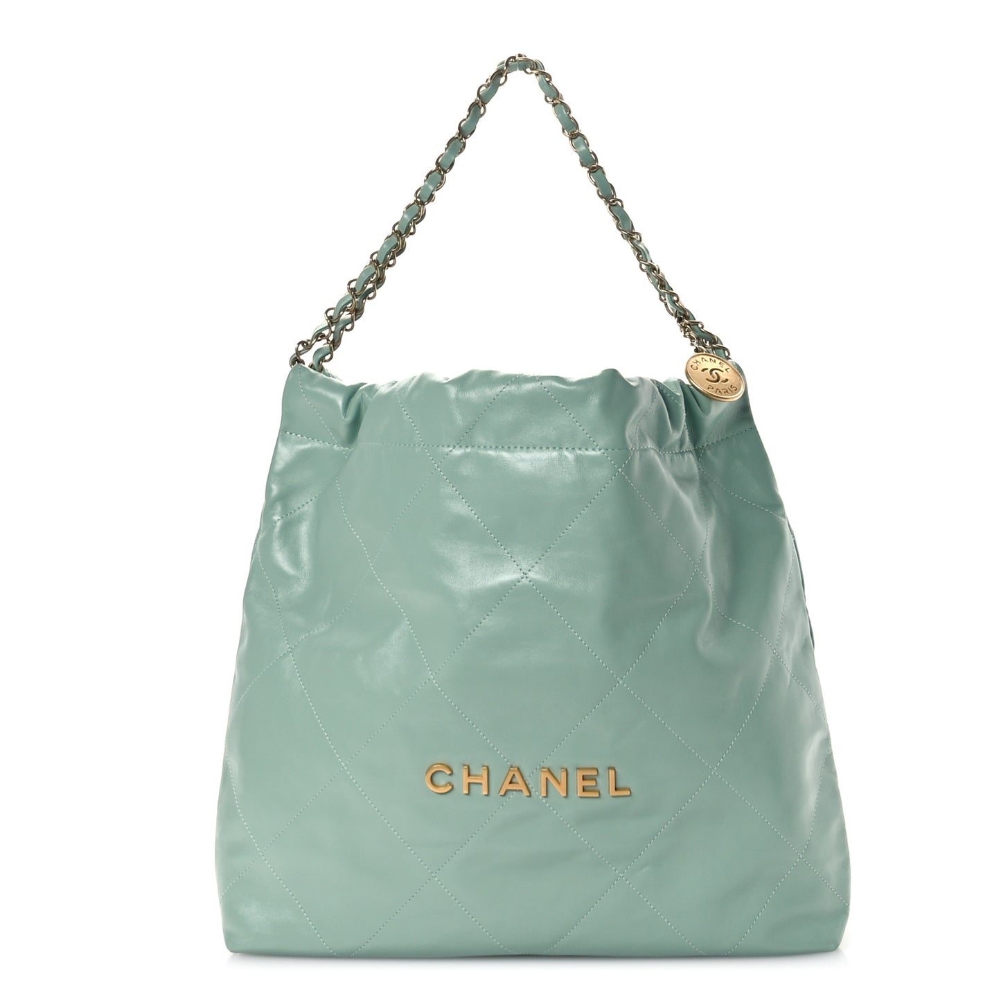 Shiny Calfskin Quilted Chanel 22 Light Green