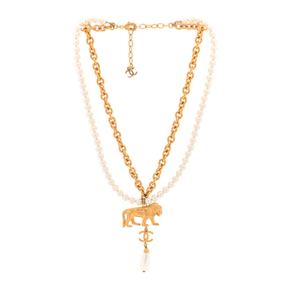 Chanel Metal CC Pearl Lion Necklace Gold 3 of 5