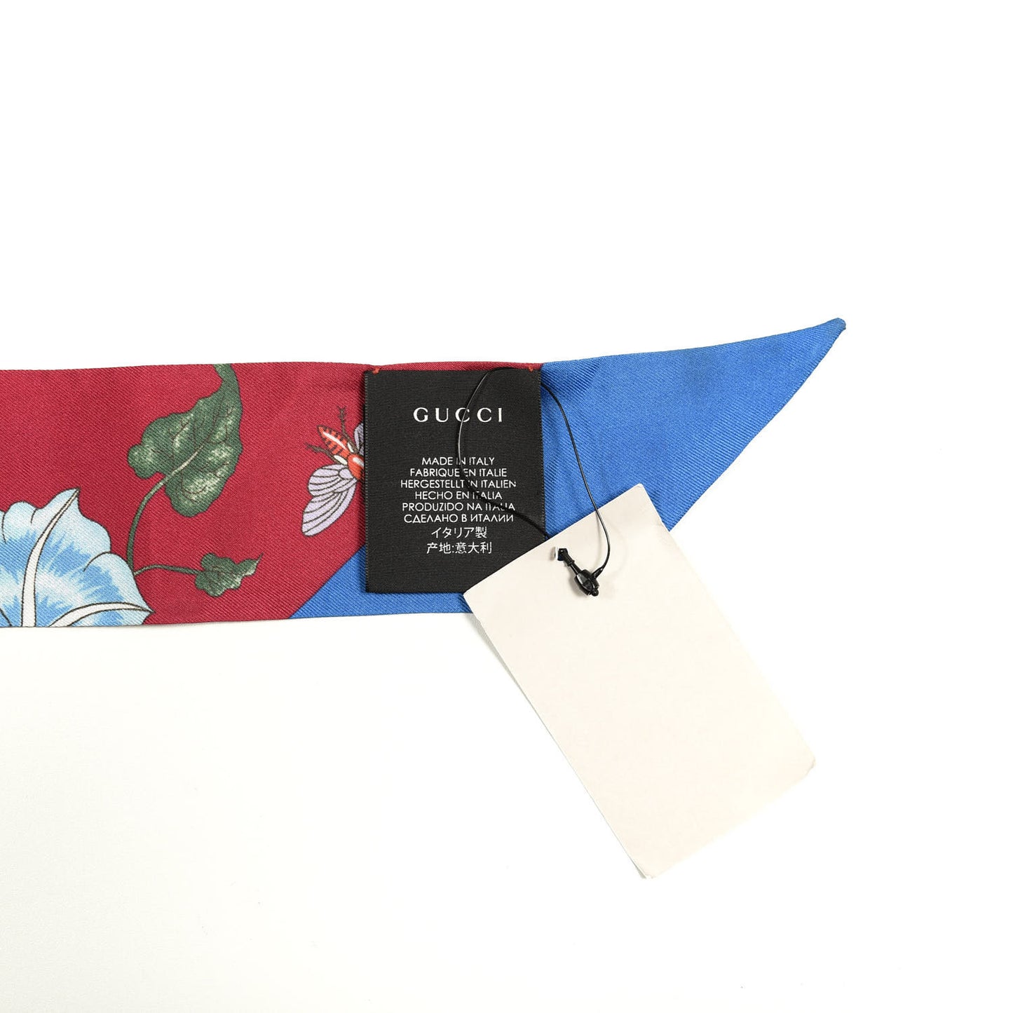 Silk Twill Floriso Neck Bow Scarf Fuxia Blue