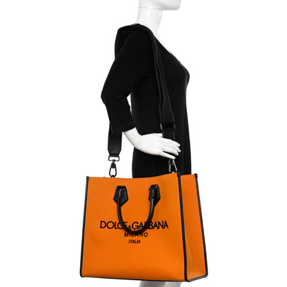 Dolce & Gabbana Canvas Calfskin Embroidered Logo Large Edge Shopper Tote Orange 2 of 9