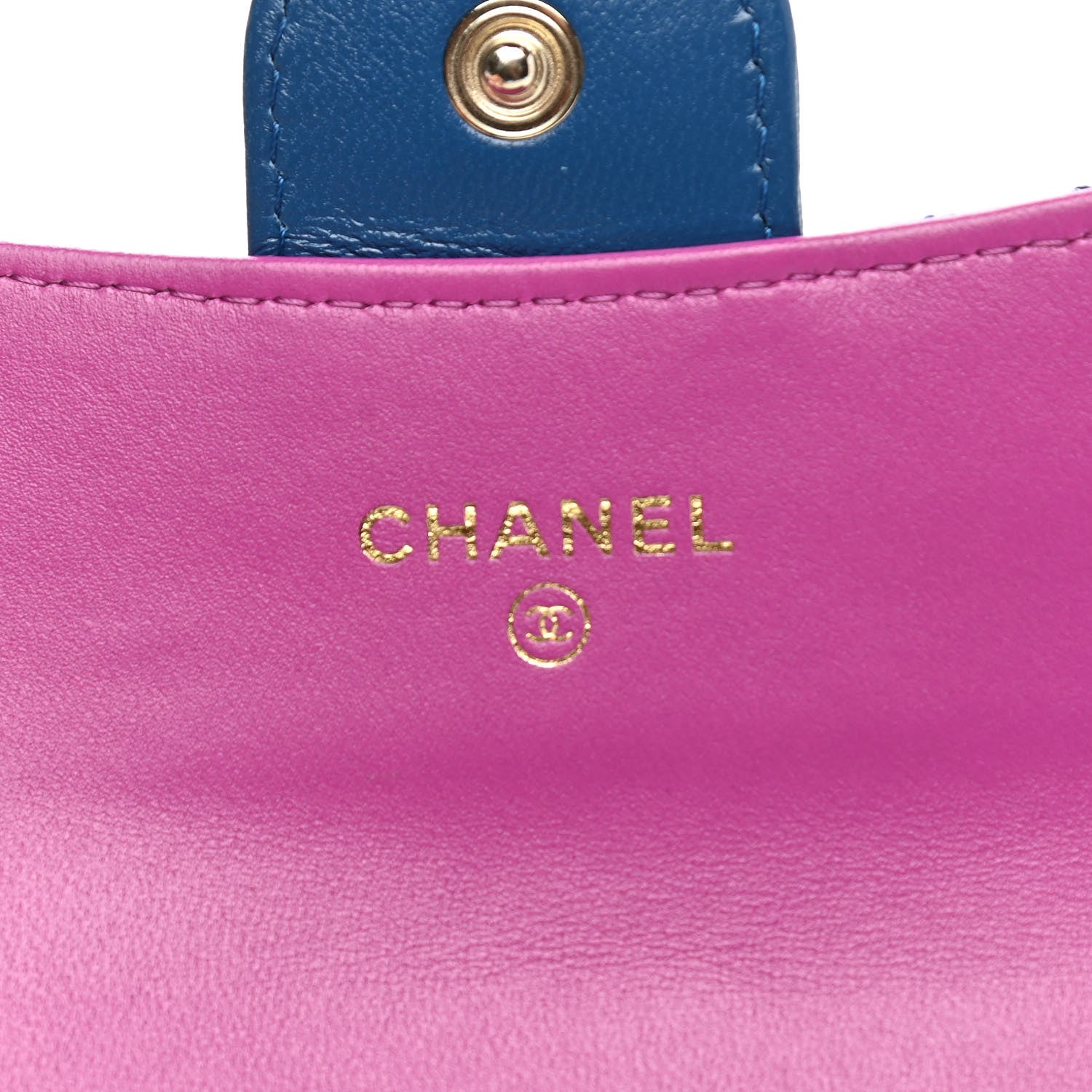 Chanel Lambskin Quilted Flap Card Holder Wallet Blue Pink 6 of 10