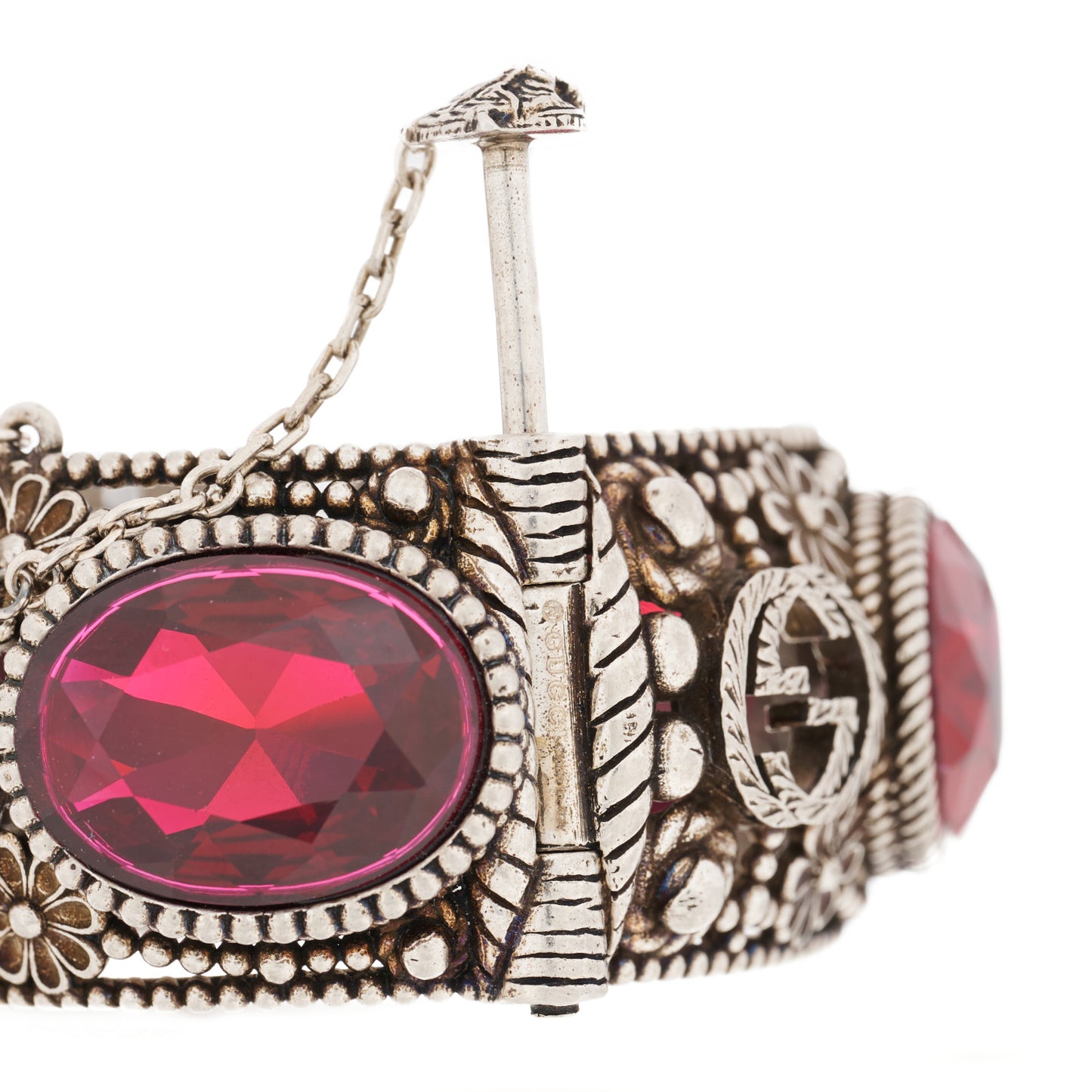 Sterling Silver Crystal Interlocking G Bangle Bracelet Red