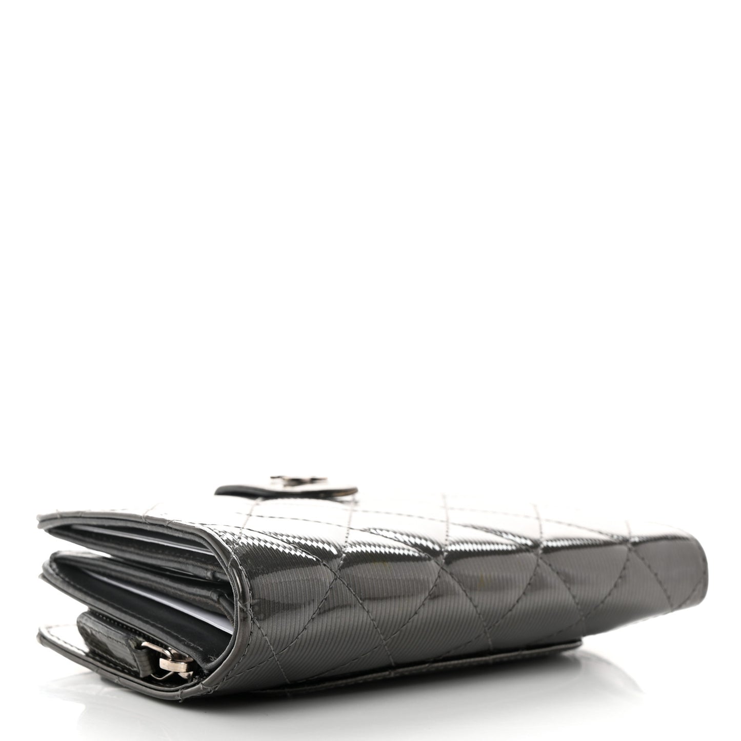 Striated Patent CC French Wallet Dark Grey