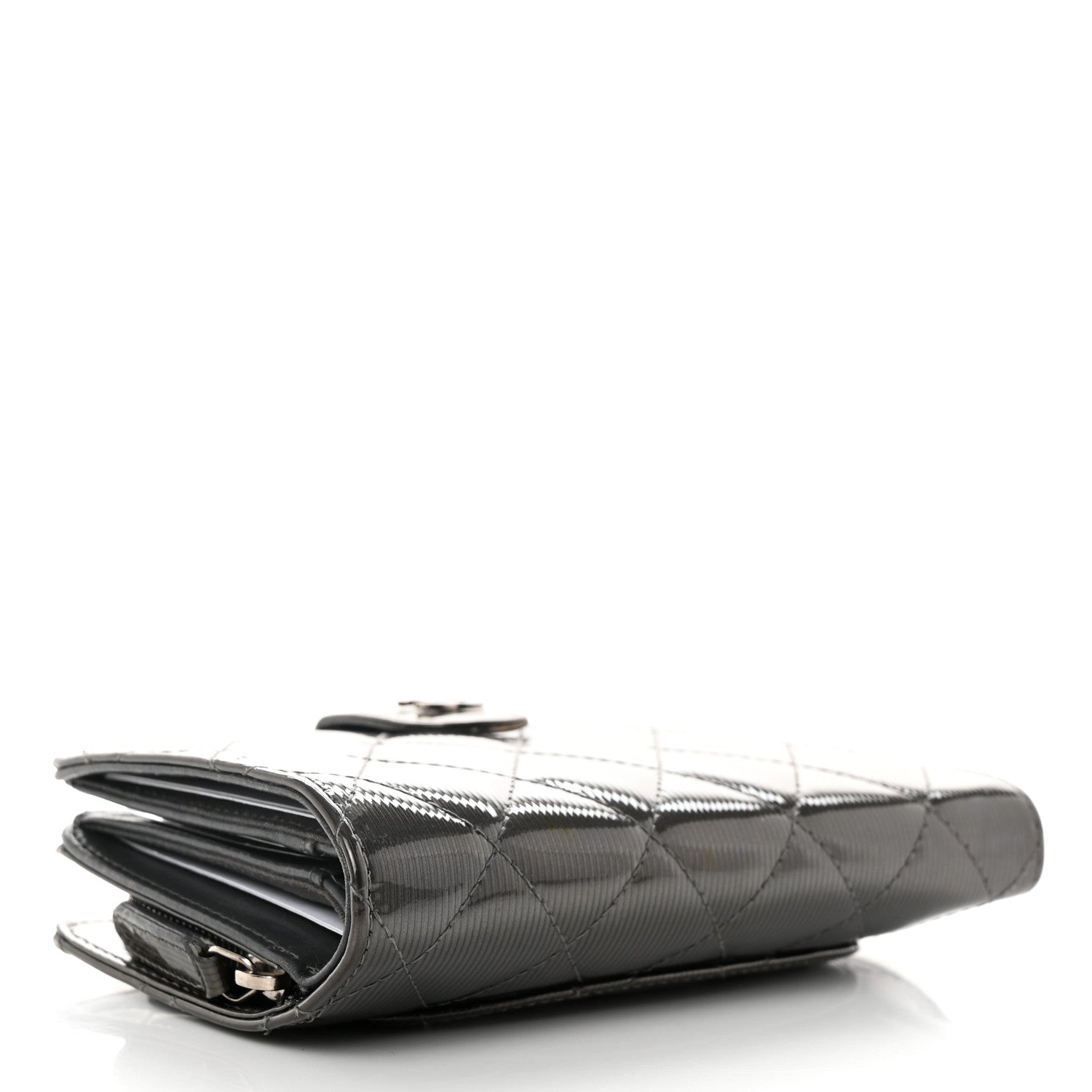 Chanel Striated Patent CC French Wallet Dark Grey 4 of 10