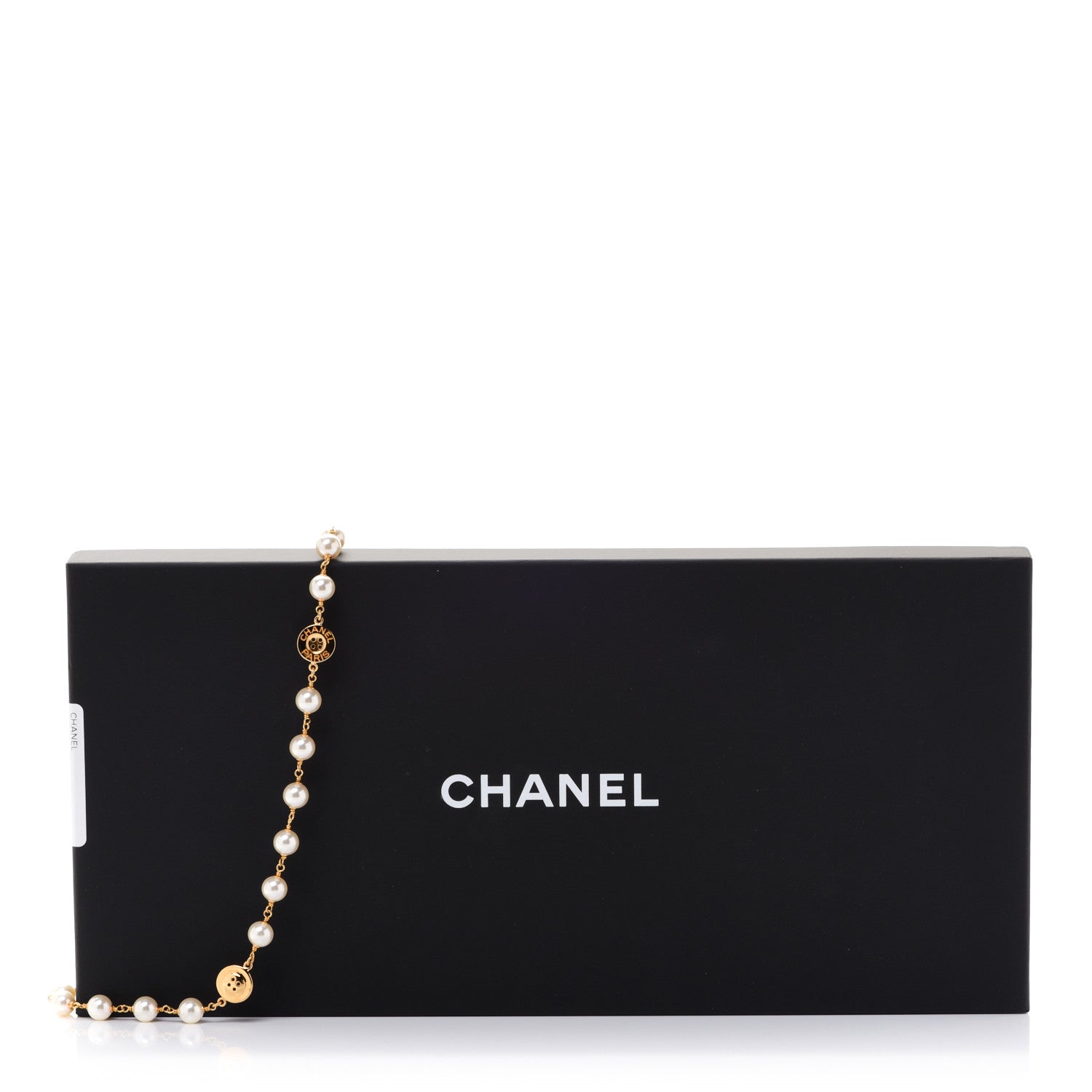 Chanel Metal Pearl Paris Button Necklace Gold 6 of 6