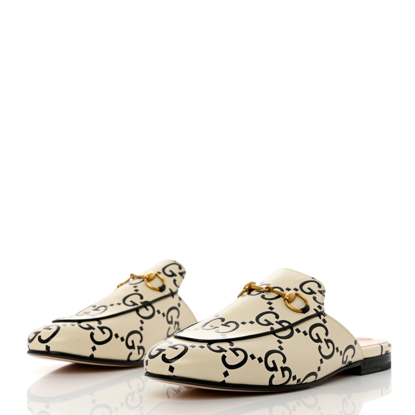 Azalea Calfskin GG Monogram Bi-Color Debossed Womens Princetown Slippers 38.5 Mystic White Black