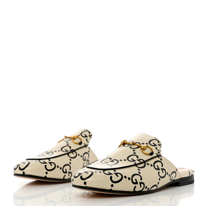 Gucci Azalea Calfskin GG Monogram Bi-Color Debossed Womens Princetown Slippers 38.5 Mystic White Black 3 of 12