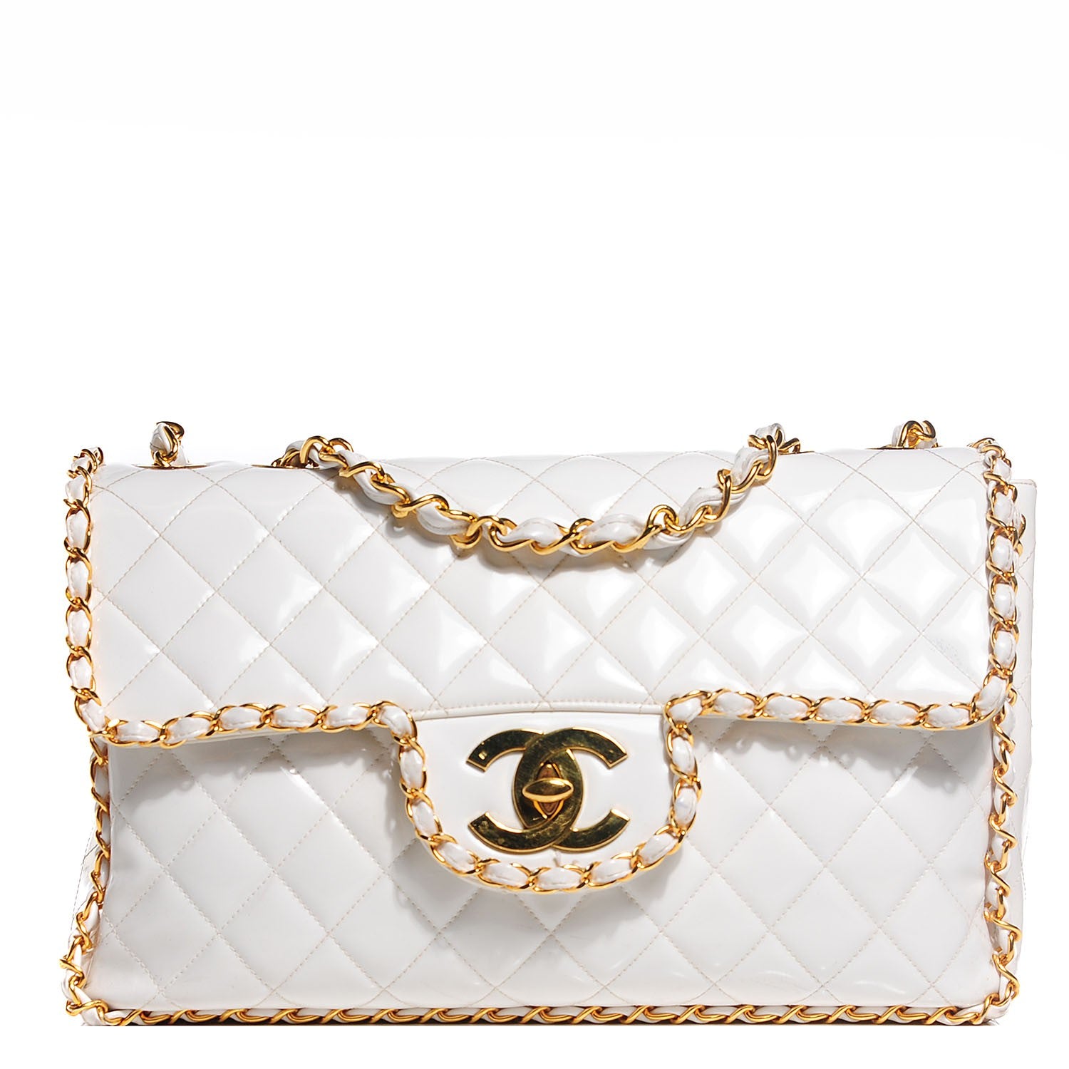 Chanel Patent Quilted Jumbo XL Chain Around Flap White 1 of 9